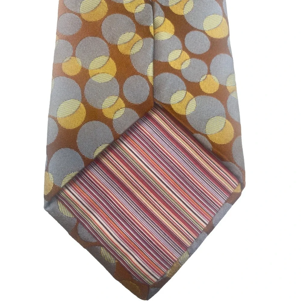 TED BAKER 100% Silk Geometric Overlapping Circles Tie – Gray, Gold & Brown